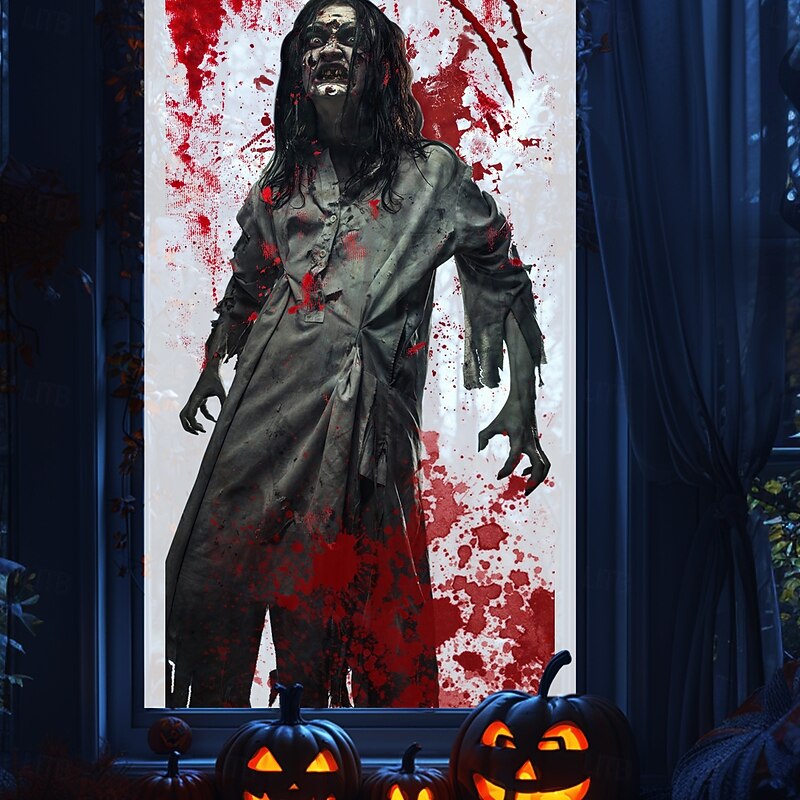 Halloween Window Clings Wall Sticker Bloody Handprints & Shadow Claw Stickers, Double-Sided Static Glass Decals for Home Party Wall Window Decor