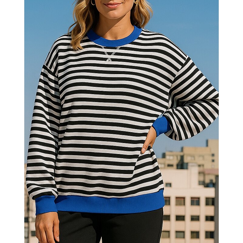 Women's Pullover Sweatshirt Casual Tops Long Sleeve Top Athleisure Fall Stripes Soft Breathable Outdoor Running Yoga Sportswear Activewear Pink Red Blue4