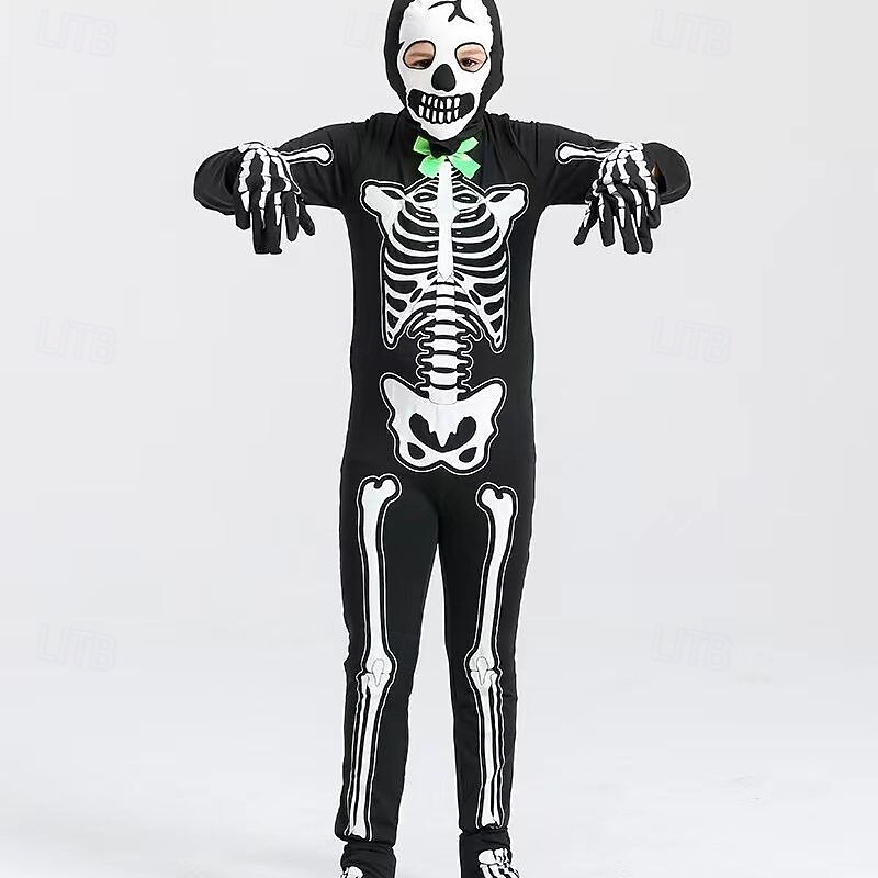 Skull Skeleton Halloween Costume Jumpsuit Bodysuits Glow in the Dark Horror Scary Costume Kid's Boys' Girls' Halloween Carnival Performance Party Easy Halloween Costumes Dress Up2