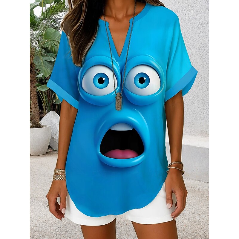 Women's Blouse V Neck Graphic Animal Daily Stylish Casual Short Sleeve Regular Tops Daily Holiday Black White Yellow Blue Green Summer Spring