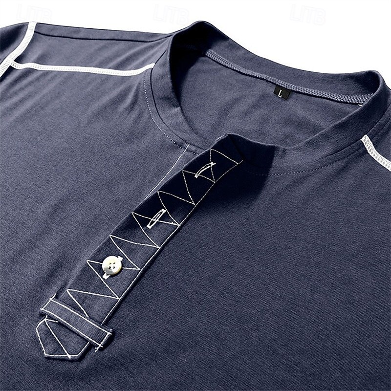 Men's T Shirt Henley Shirt Tee Short Sleeve Shirt Short Sleeve Crewneck Henley Summer Spring &  Fall Plain Fashion Designer Basic Plain Vacation Street Casual Black Dark Navy khaki Top Tee for Men4