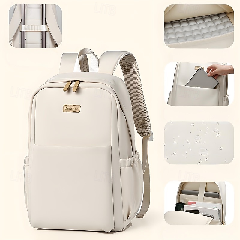 Unisex White Waterproof Laptop Backpack with Padded Compartment, Large Capacity Multi-Pocket School and Travel Bag for College, Work, and Daily Use
