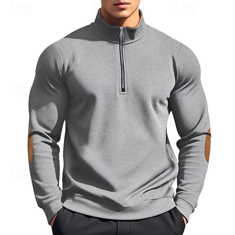 Men's Sweatshirt Zip Sweatshirt Fleece Hoodie Black Wine Camel Light Grey Dark Gray Standing Collar Plain Zip Up Patchwork Quarter Zip Sports & Outdoor Casual Daily Streetwear Cool Sportswear Fall