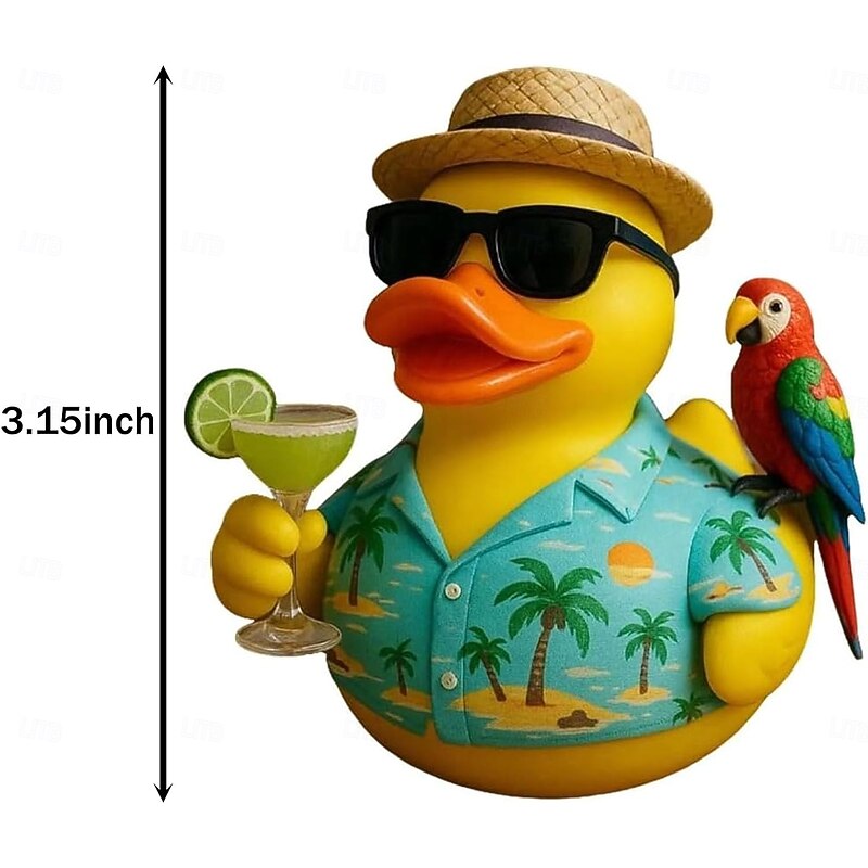 Hawaiian Tropical Parrot Duck Figurine, Funny Beach Party Duck Decor, Island-Themed Rainforest Bird Duck Statue, Summer Table Decoration Gift for Kids and Adults3