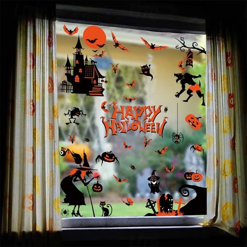 9 Sheets Halloween Window Stickers, Static Decorative Clings – Cute Gnomes and Spooky Cartoon Designs for Halloween Party Window Decorations, Removable Reusable Vinyl Decals4