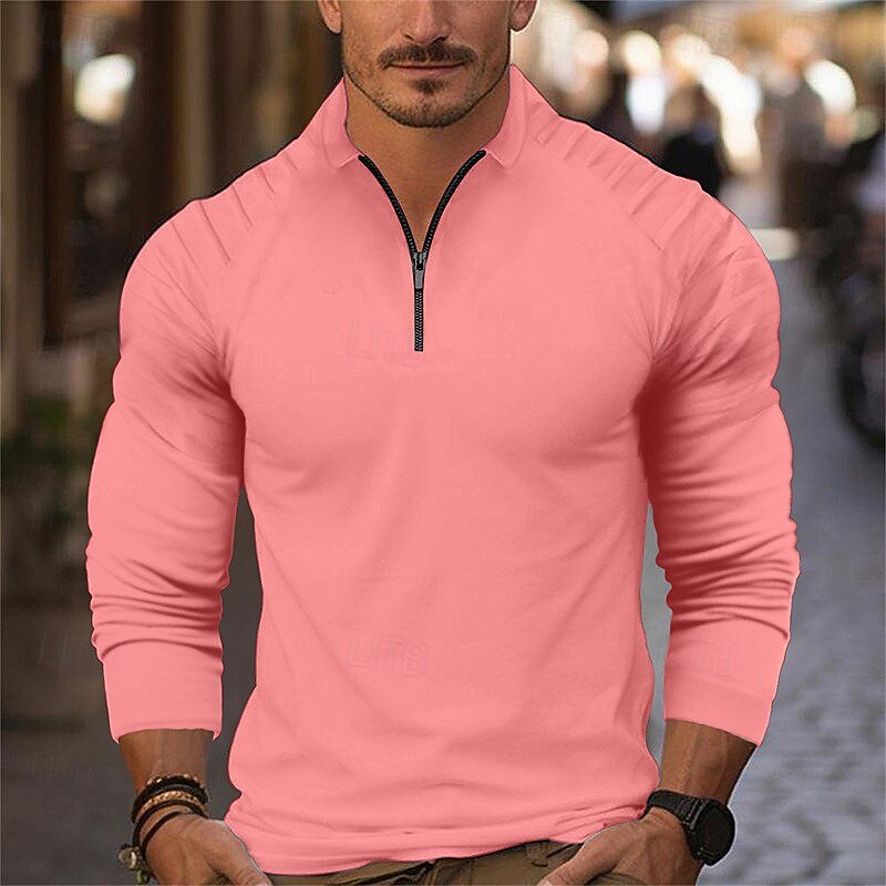 Men's Golf Shirt Golf Polos Shirts Work Casual Lapel Long Sleeve Basic Modern Plain Buttons Spring Fall Regular Fit Black White Pink Navy Blue Brown Army Green Golf Shirt
