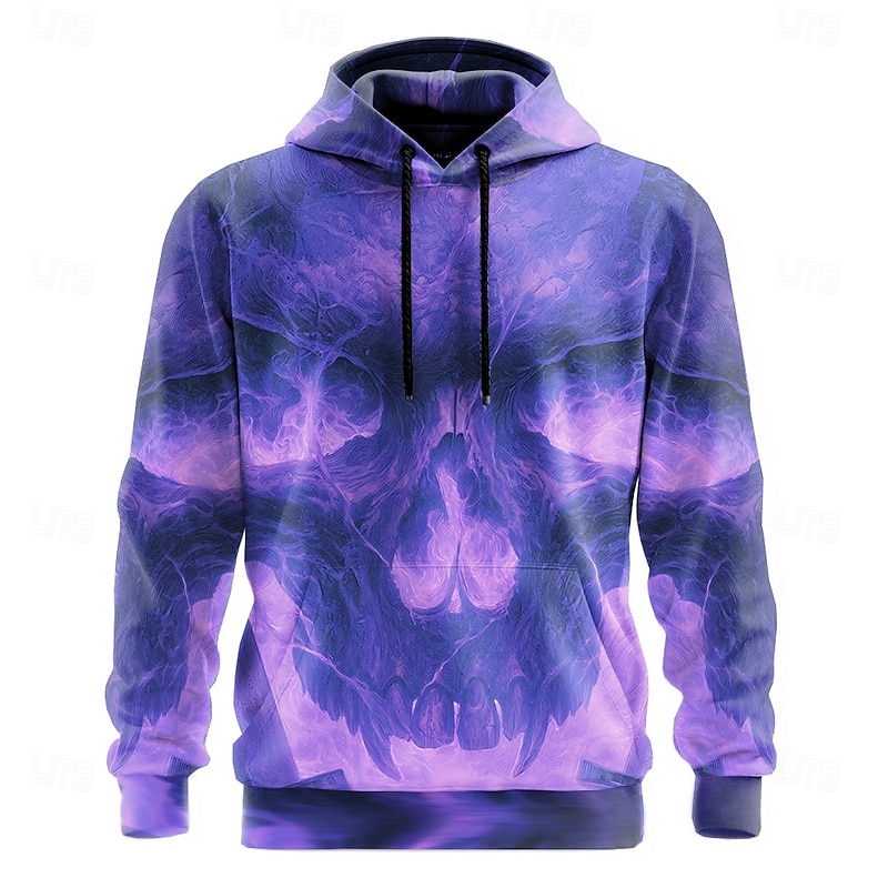 Halloween Men's Skull Hellfire Flames 3D Flame Hoodies Sweatshirt Punk Exaggerated Long Sleeve Crew Neck Club Streetwear Yellow Blue Drawstring Fall Winter Designer3