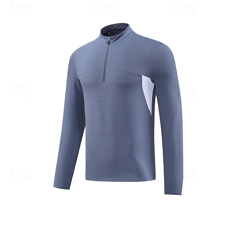 Men's Performance Shirt Sport Tee Shirt Long Sleeve Stand Collar Top Outdoor Quick Dry Sweat wicking anti-odor Breathable Polyester White Blue Sky Blue Fishing Tennis Athletic3