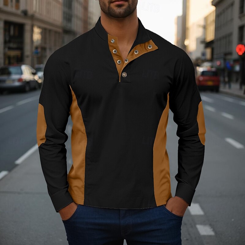 Men's Sweatshirt Button Up Hoodie Apricot Black White Red Blue Standing Collar Plain Patchwork Sports & Outdoor Casual Daily Streetwear Cool Sportswear Fall & Winter Clothing Apparel Hoodies3