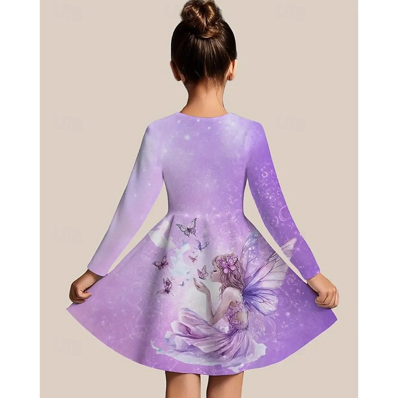 Girls' 3D Cartoon Butterfly Dress Long Sleeve Summer Spring Vacation Daily Holiday Princess Beautiful Sweet Kids 4-12 Years Casual Dress A Line Dress Knee-length Regular Fit2