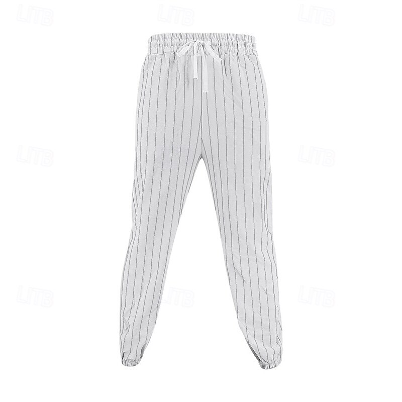 Men's Cotton Linen Pants Athletic Pants Sweatpants Joggers Trousers Pocket Elastic Waist Drawstring Striped Comfort Sports Outdoor Daily Fashion Casual Black White Micro-elastic3