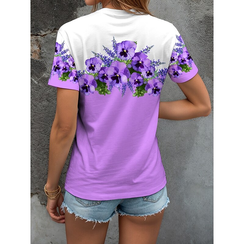Women's T Shirt Floral Graphic Vintage Stylish Classic Short Sleeve Crew Neck Round Neck Regular Tops Daily Going out Weekend Print Black and White Yellow Pink Blue Purple Summer Spring Fall2