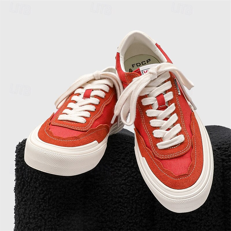 Men's Red Canvas Sneakers Vintage Casual Shoes for Walking Shopping and Weekend Outings2