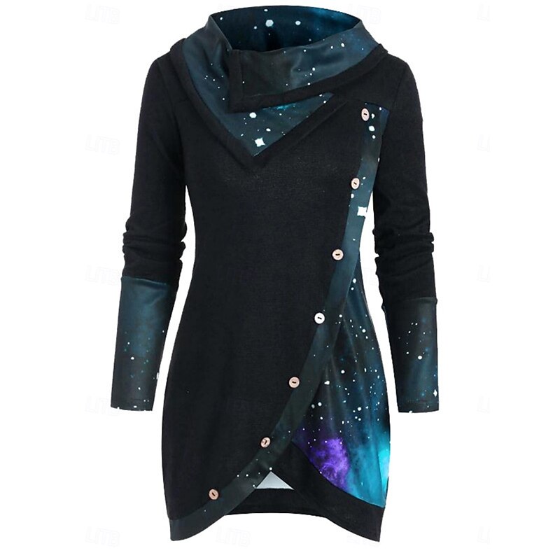 Women's Blouse Ombre Stylish Casual Long Sleeve Cowl Neck Long Tops Daily Buttons Print Black Purple Green Spring Fall Winter3