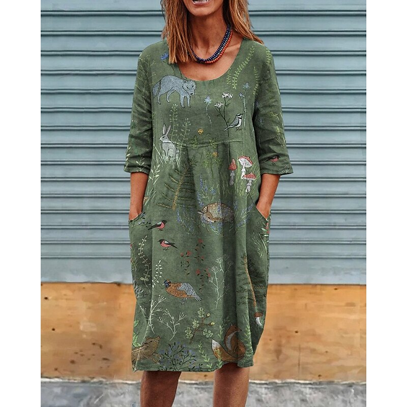 Women's Midi Dress Casual Dress Summer Dress Fashion Modern Daily Beach Weekend Regular Fit Animal Flower Half Sleeve Crew Neck Green Spring Fall