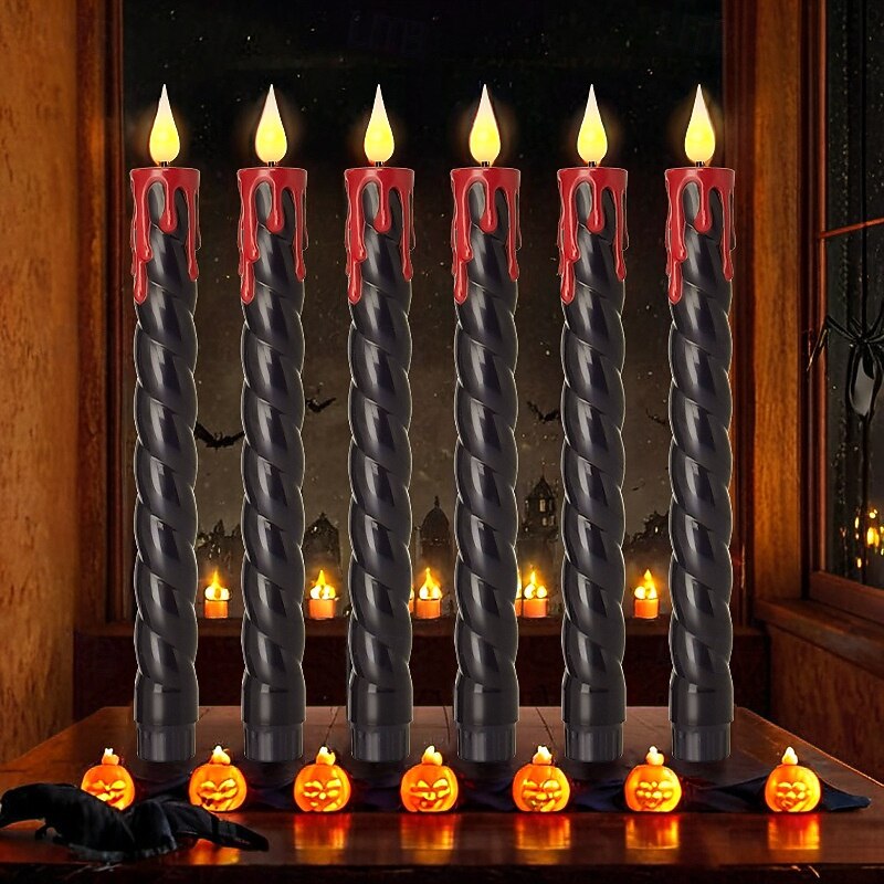 6 Pcs 25Cm Halloween Thread Black Rod Flowing Red Tears Simulation Electronic Candle Light Timer Remote Control AA Battery Indoor and Outdoor Party Atmosphere Decorative Light3