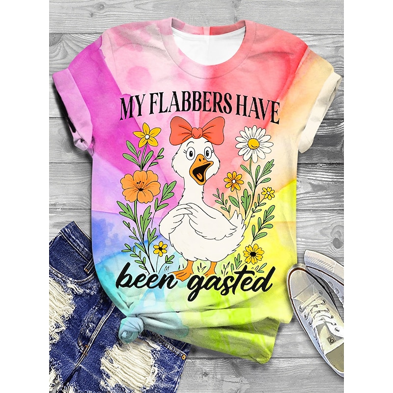 Women's T Shirt Ombre Graphic Animal Vintage Stylish Classic Short Sleeve Crew Neck Regular Tops Daily Weekend Print Pink Blue Brown Green Khaki Summer Spring2