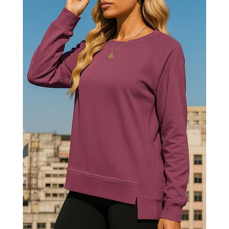 Women's Pullover Sweatshirt Casual Tops Long Sleeve Top Athleisure Solid Colored Sun Protection Windproof Hiking Workout Athletic Sportswear Activewear Wine Red Black Yellow