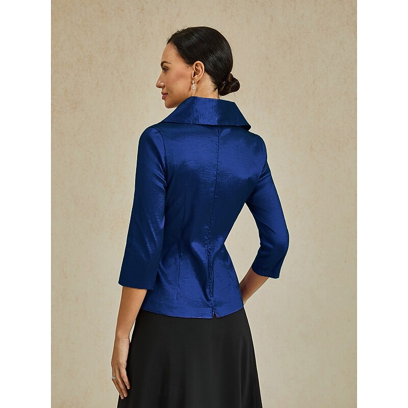 Women's Blouse Evening Tops Elegant Metallic Stylish 3/4 Length Sleeve V Neck Regular Tops Wedding Guest Evening Party Semi Formal Tie Front Royal Blue Spring, Fall, Winter, Summer4