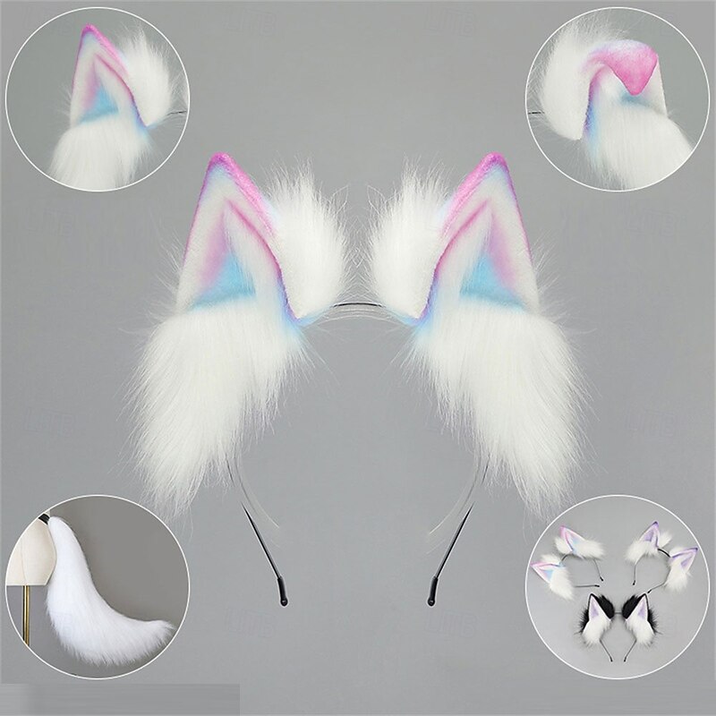 Dopamine Gradient Cat Ears Headband with Dark Fantasy Fox and Wolf Ears – Handmade Animal Ears for Halloween, Cosplay, Party, and Role Play3