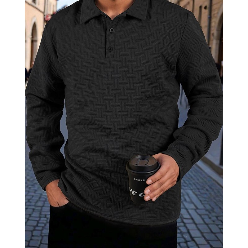 Men's Golf Shirt Golf Polos Shirts Work Casual Lapel Long Sleeve Basic Modern Plain Buttons Jacquard Spring Fall Regular Fit Black White Sky Blue Khaki Army Green Gray Golf Shirt4