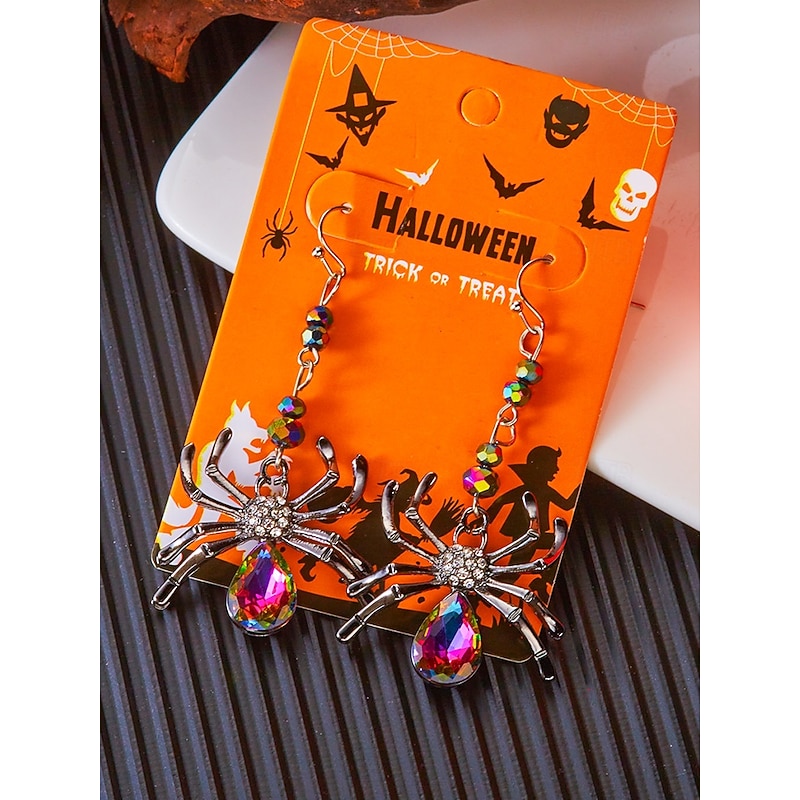 Women's Halloween Spider Drop Earrings – Colorful Crystal Alloy Design, Lightweight Statement Jewelry for Parties, Cosplay & Nightclub Events4