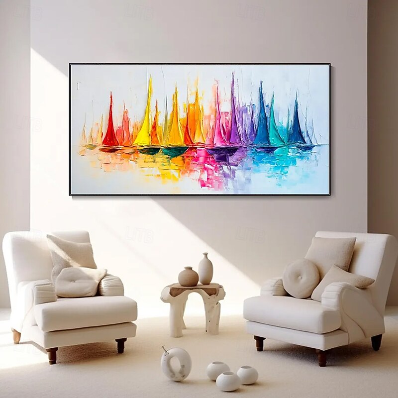 Mintura Handmade Abstract Boat Landscape Oil Paintings On Canvas Wall Art Decoration Modern Picture For Home Decor Rolled Frameless Unstretched Painting3