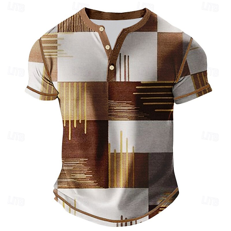 Men's Color Block Henley Shirt Tee Short Sleeve Vintage Fashion Designer Outdoor Casual Daily Summer Spring &  Fall Blue Red Purple Brown Green Henley Henley T-Shirt