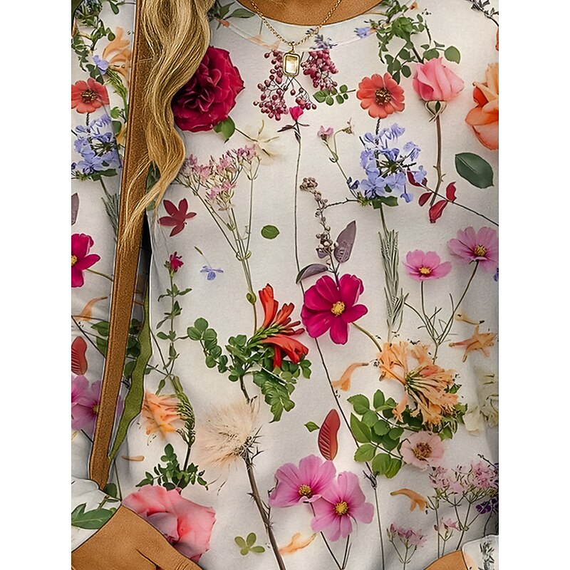 Women's T shirt Long Sleeve Crew Neck Long Sleeve Tunic Floral Graphic Plants Vintage Stylish Classic Round Neck Regular Tops Daily Print Yellow Red Blue Purple Green Fall Prefall3