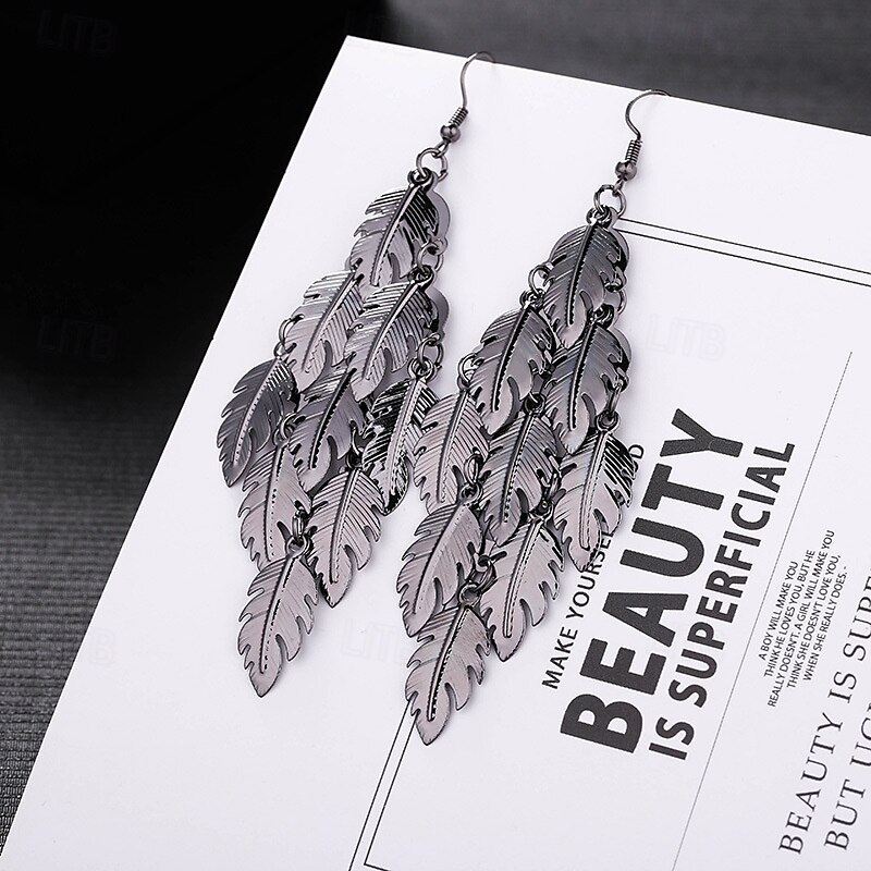 Drop Earrings Classic Leaf Earrings Jewelry Silver / Black / Gold For Wedding Gift Daily Festival3