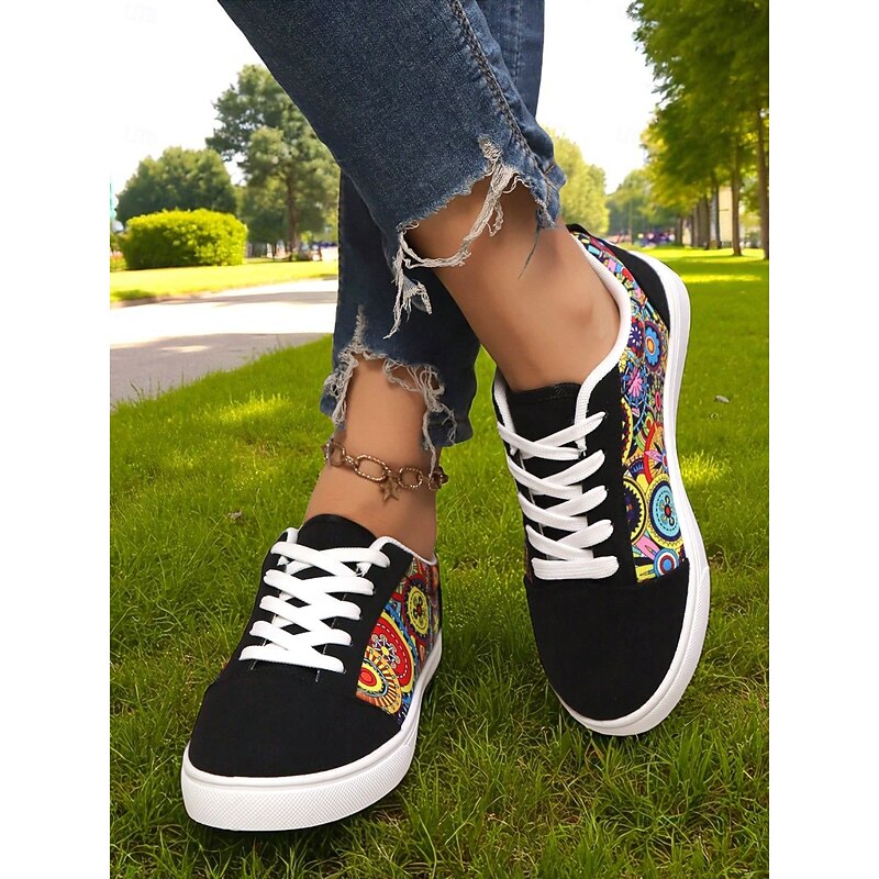 Women's Colorful Canvas Sneakers – Lightweight Casual Lace-Up Shoes with Vibrant Artistic Print, Perfect for Walking, Travel and Everyday Street Style4
