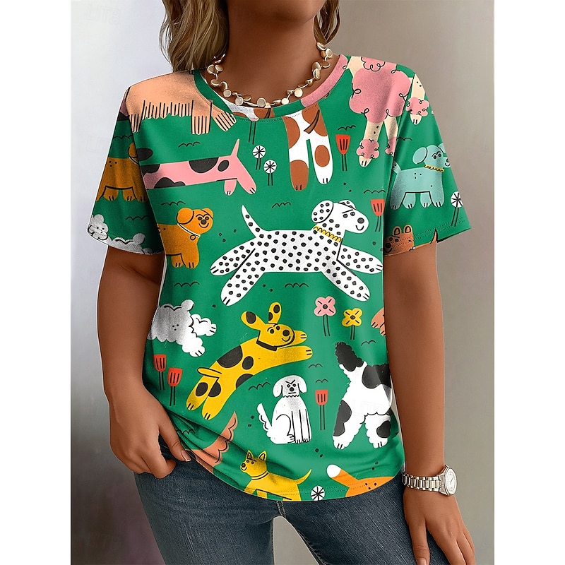 Women's Plus Size Tops T Shirt Graphic Animal Print Short Sleeve Crew Neck Casual Daily Polyester Spring Fall Black Yellow4