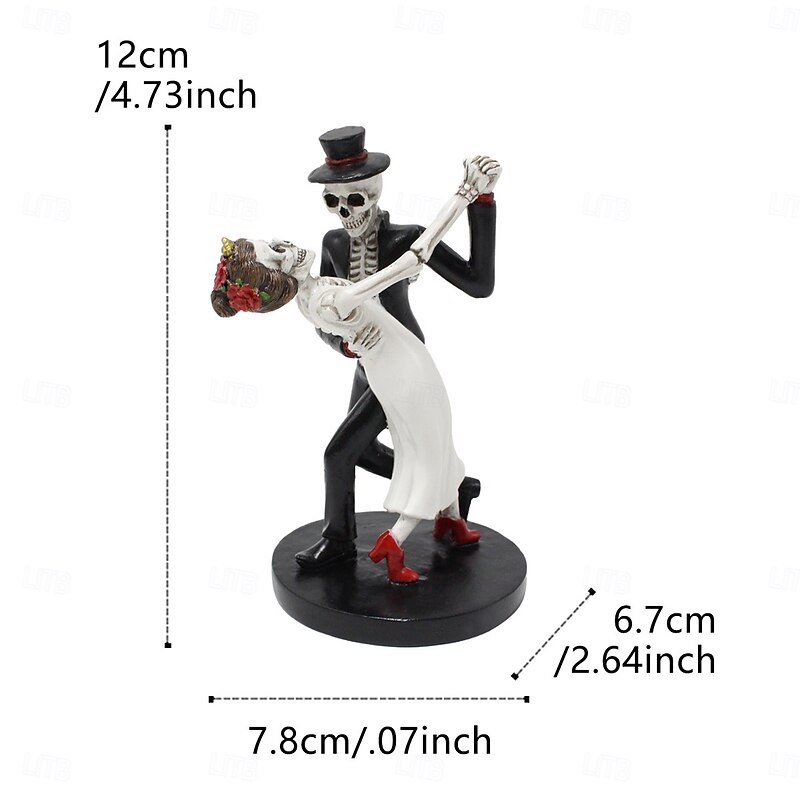 Halloween Dancing Skeleton Couple Resin Figurine, Spooky Romantic Skeleton Lovers Tabletop Decoration, Halloween Home Decor Ornament4
