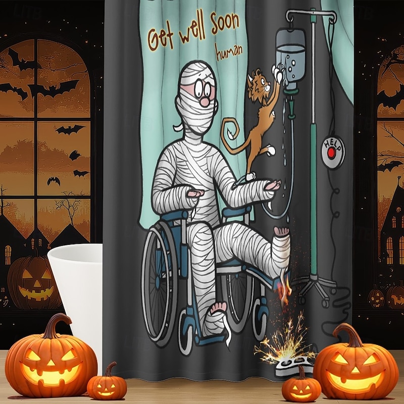 Burning Cards Get well soon and Burning Cards Halloween by Sarah Richter Halloween ShowerCurtain with Hooks Polyester Washable Waterproof Pattern Bathroom Bathtub Decor4