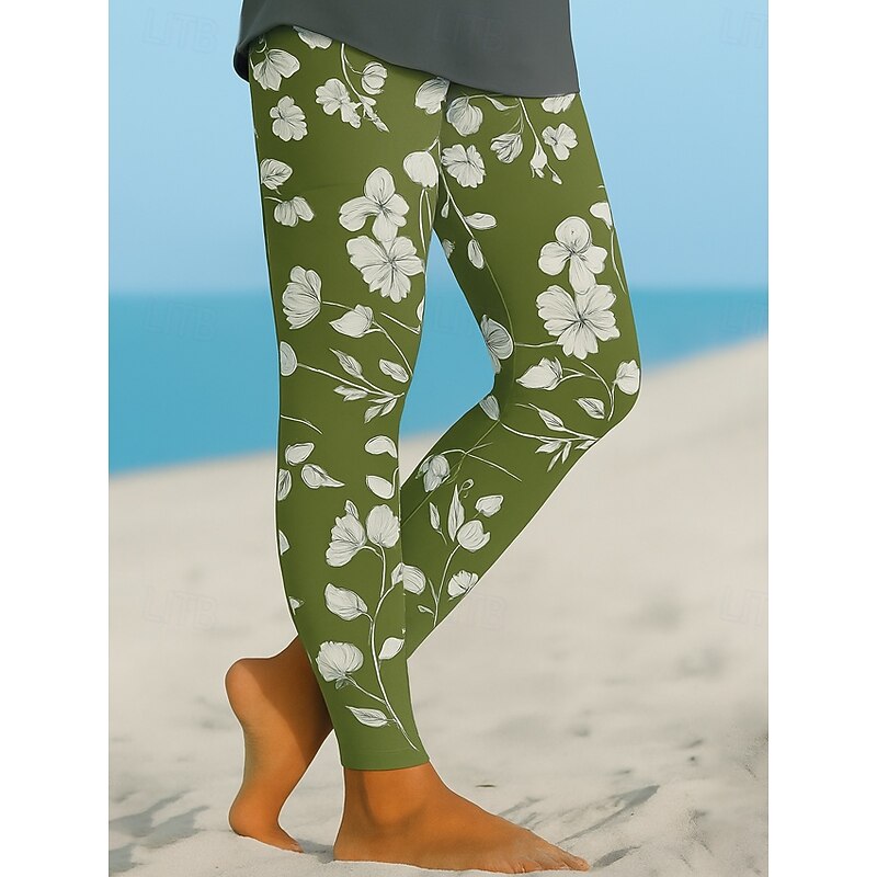 Women's Leggings Vacation Vintage Ethnic Style Ankle-Length High Waist Floral Graphic 3D Print Quick Dry Breathability Soft Stretchy Outdoor Home Causal Black Navy Blue Green Spring Fall Slim Fit2