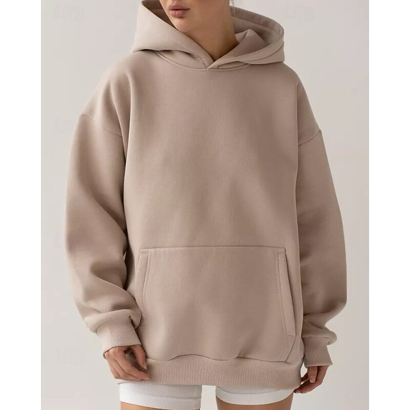 Women's Pullover Hoodie Sweatshirt Plain Streetwear Casual Long Sleeve Hooded Regular Tops Street Holiday Pocket Black White Khaki Fall Winter3