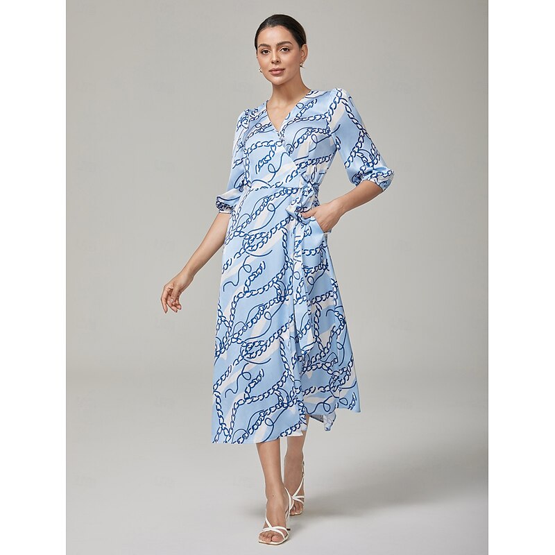 Chain Block Pattern Cross Tie Long Dress4