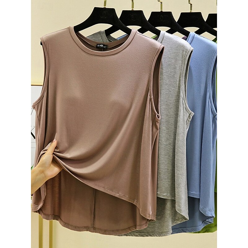 Women's Camisole Tank Top Solid Color Daily Casual Sleeveless Crew Neck Regular Tops Daily Black Pink Purple Green Khaki Summer Spring3