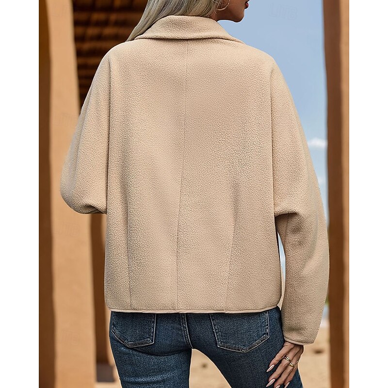 Women's Coat Casual Jacket Comfortable Pocket Buttons Fashion Modern Casual Plain Going out Weekend Single Breasted Regular Turndown Regular Fit Long Sleeve Outerwear Apricot Fall Winter2