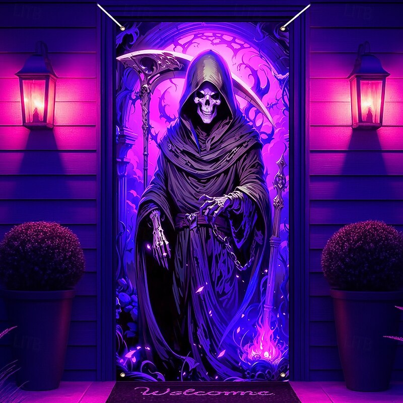 Halloween Blacklight Door Covers Door Tapestry Door Curtain Decoration Backdrop Door Banner for Front Door Farmhouse Holiday Party Indoor Outdoor Decor Supplies3