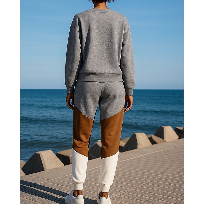 Women's Tracksuit Sweatpants Pullover Sweatshirt Pocket Color Block Clothing Suit Fall Grey Hiking Workout Athletic Windproof Lightweight Moisture Wicking Long Sleeve Sport Activewear Micro-elastic2