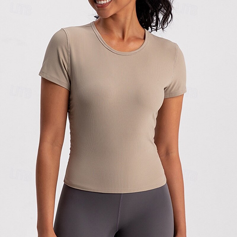 Women's Yoga T-shirt Quick Dry Breathable Wrinkles Short Sleeve Sports Solid Color Top For Pilates Running Yoga Activewear3