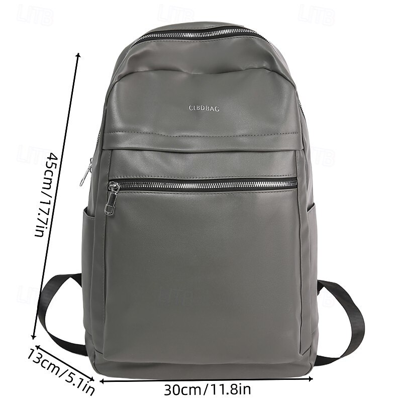 Men's Grey Faux Leather Backpack – Minimalist Laptop Bag with Front Zipper Pocket for School, Work & Daily Commute3