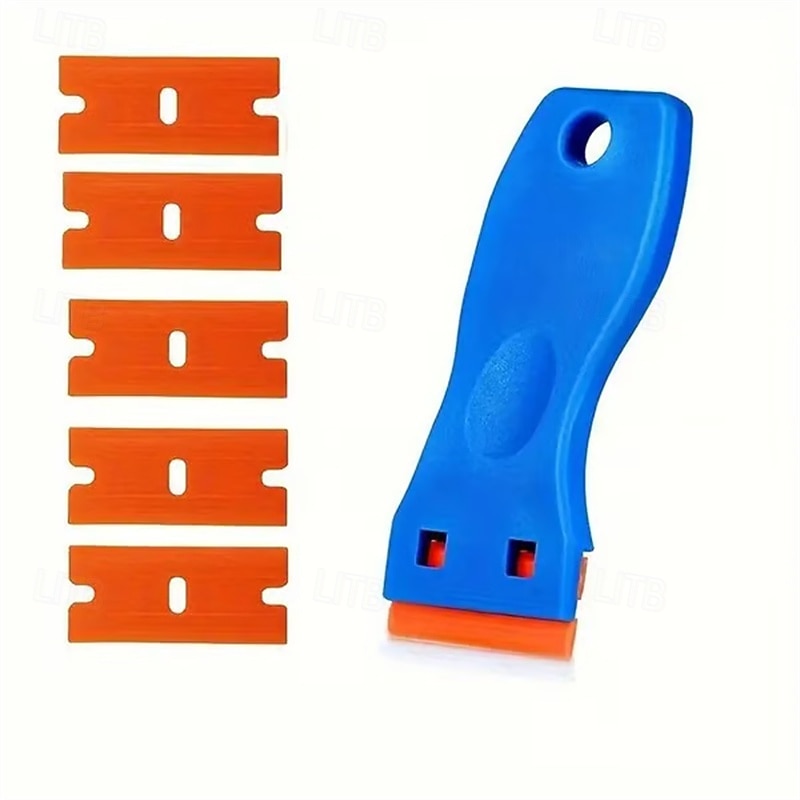 2pcs Plastic Razor Blade Scraper 100 Blades, Mini Scraper Tool for Sticker Residue, Glue Remover, Car Vinyl Wrap, Household Cleaning, Small Utility Scraper for Glass, Kitchen, Auto2