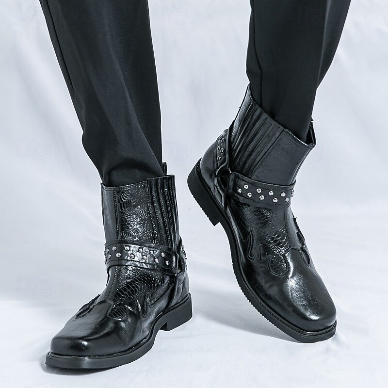 Men's Gothic Ankle Boots with Studded Straps – Punk Style Slip-On Combat Shoes for Halloween, Cosplay & Night Out2