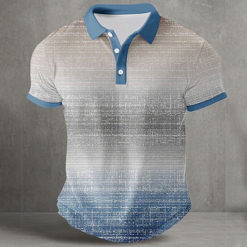 Men's Gradient Geometic Polo Sports Polo Shirts Short Sleeve Polo Shirts Collared Shirts Casual Athleisure Buttons Summer Lake blue Blue Purple