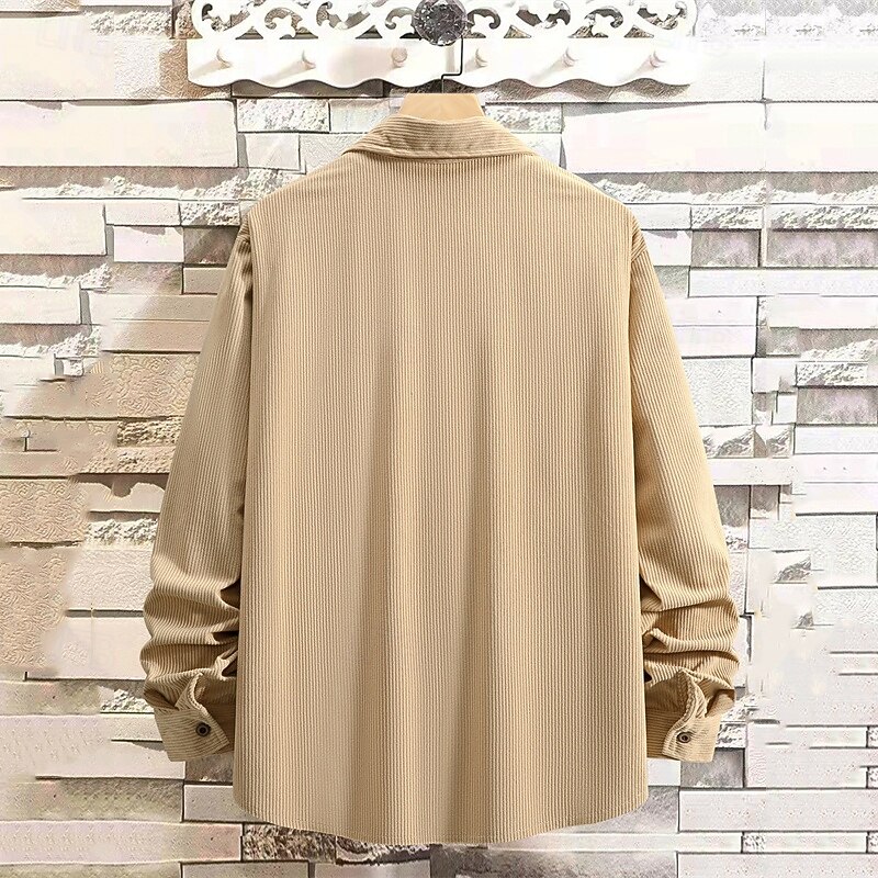 Men's Shirt Jacket Corduroy Jacket Casual Jacket Shacket Vacation Daily Breathable Pocket Spring Fall Plain Fashion Classic Lapel Regular Black Khaki Army Green Jacket3