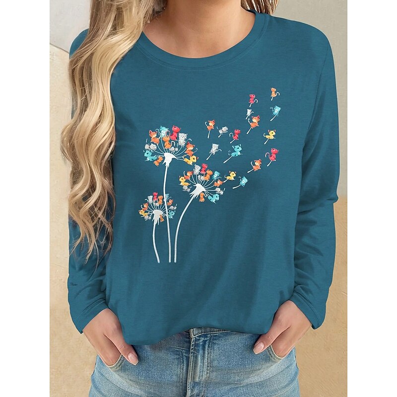 Women's Plus Size Tops T Shirt Geometry Print Long Sleeve Crew Neck Casual Daily Polyester Fall Winter Black Blue4