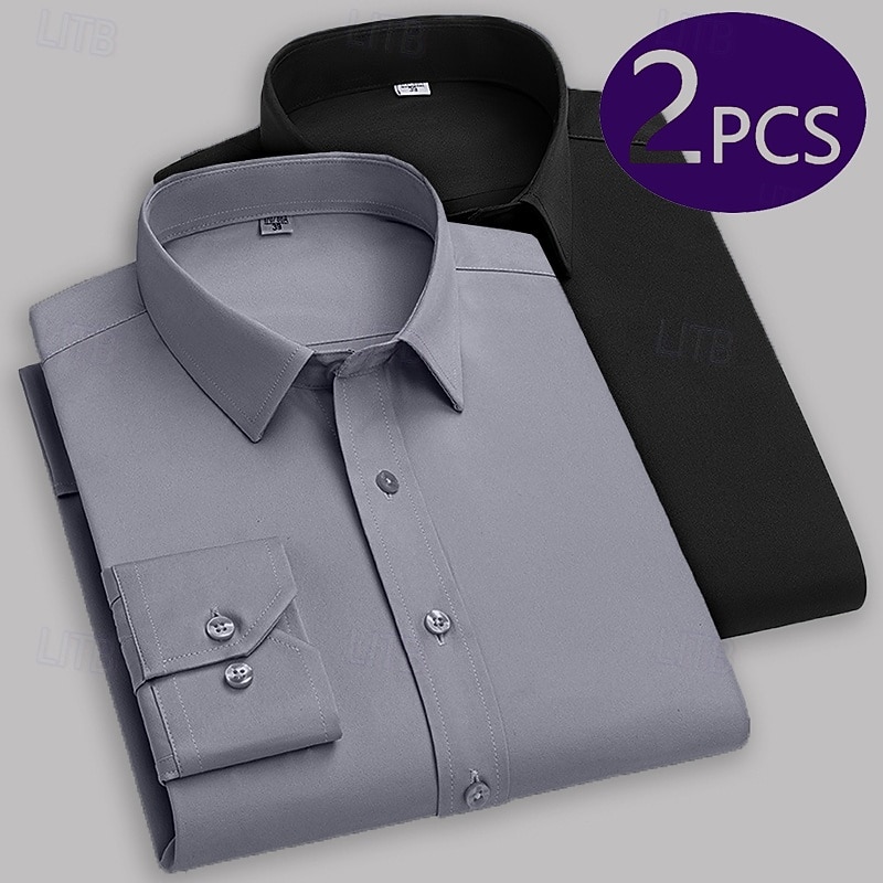 Men's Shirt Dress Shirt Button Up Shirt Tuxedo Shirts Solid / Plain Color Office & Career Daily Wear Navy Blue+Black Black Black+Gray Long Sleeve Shirt Collar All Seasons Clothing Apparel Multi-pack
