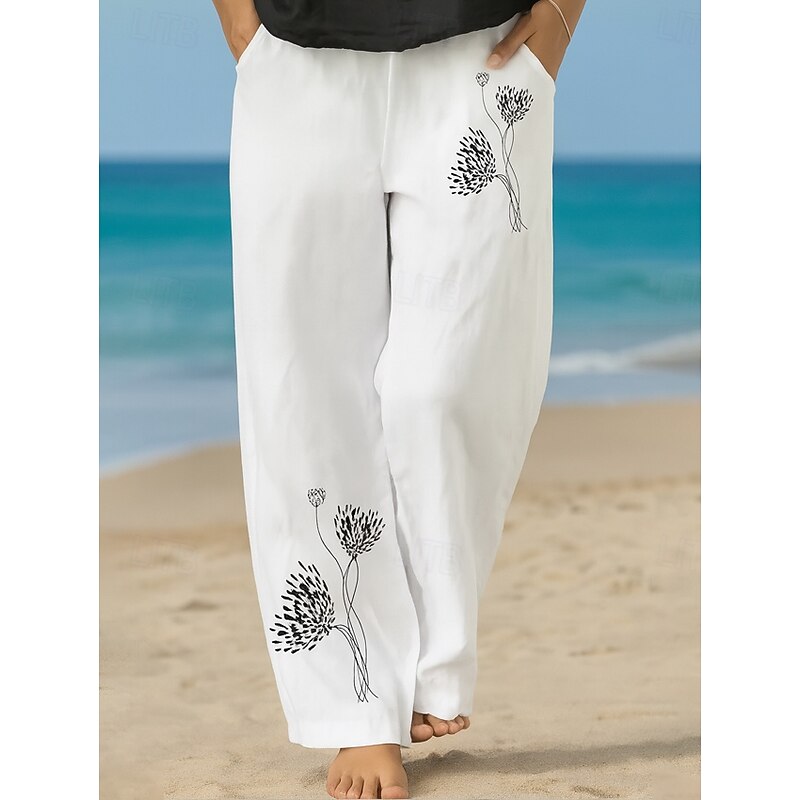 Women's Culottes Wide Leg Vacation Vintage Ethnic Style Full Length High Waist Floral Graphic Quick Dry Breathability Soft Inelastic Formal Outdoor Vacation Black White Pink Summer Spring